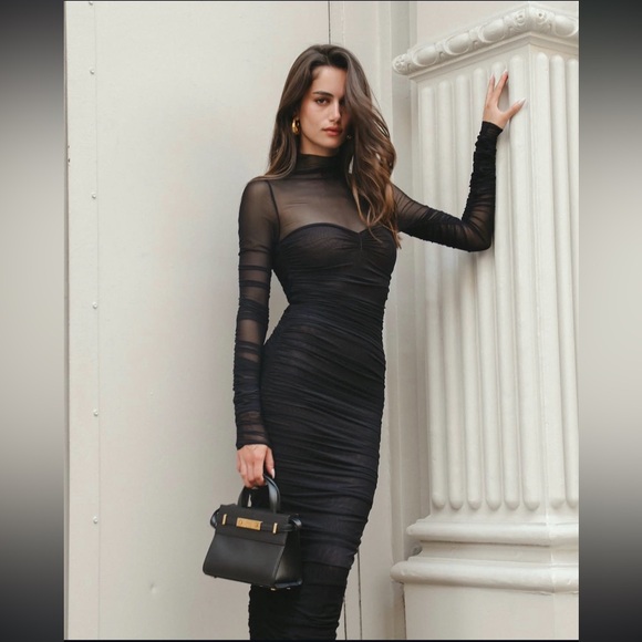 NWT Seroya $378 Black Sheer Sleeve Dress Size Small